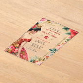 Quinceañera Rood Goud Mis Quince Jurk Bloemen Acryl Uitnodigingen (Laagn)