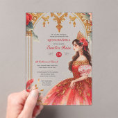 Quinceañera Rood Goud Mis Quince Jurk Bloemen Acryl Uitnodigingen (Insitu (Draagbaar))