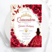 Quinceanera Rood Gouden Bloem Kaart