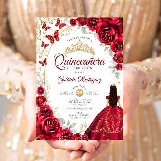 Quinceanera Rood Gouden Bloem Kaart