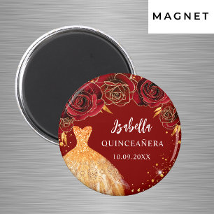 Quinceanera rood gouden glitters jurk naam magneet