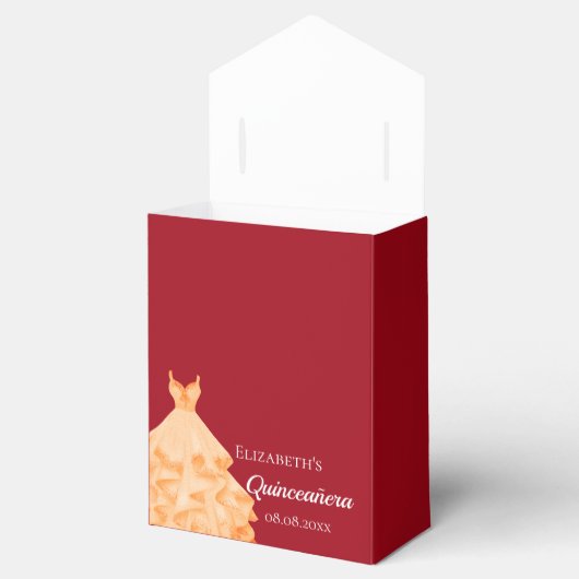 Quinceanera rood gouden jurk dank u bedankdoosjes (Geopend)