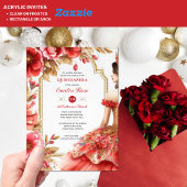 Quinceañera Rood Gouden Mis Quince Jurk Bloemen Acryl Uitnodigingen