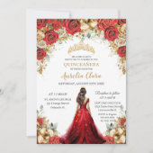 Quinceañera Rood Gouden Rozen Bloemige Prinsessenj Kaart (Voorkant)