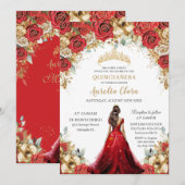 Quinceañera Rood Gouden Rozen Bloemige Prinsessenj Kaart (Voorkant / Achterkant)