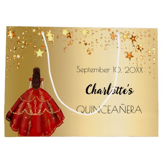 Quinceanera rood gouden sterren jurk tiara groot cadeauzakje (Achterkant)
