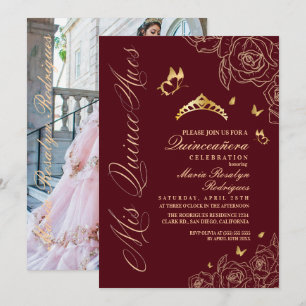 Quinceanera Rood Gouden Tiara Kaart