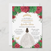 Quinceañera Rood Groen Bloemen Prinses Wit Jurk Kaart (Voorkant)
