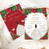 Quinceañera Rood Groen Bloemen Prinses Wit Jurk Kaart