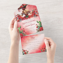 Quinceañera Rood Groen Mexicaanse Stijl RSVP