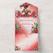 Quinceañera Rood Groen Mexicaanse Stijl RSVP All In One Uitnodiging (Binnen)