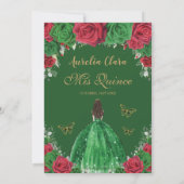 Quinceañera Rood Groen Rozen Bloemen Prinses Goud Kaart (Achterkant)