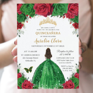 Quinceañera Rood Groen Rozen Bloemen Prinses Goud Kaart