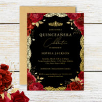 Quinceanera Rood Rose Gouden Kant Verjaardag