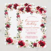 Quinceanera Rood Rose Roze Pioen Bloemen Kaart (Voorkant / Achterkant)