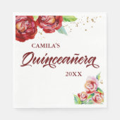 Quinceanera  Rood Roze Goud Bloemen Custom Servet (Voorkant)