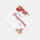 Quinceanera  Rood Roze Goud Bloemen Custom Servet (Hoek)