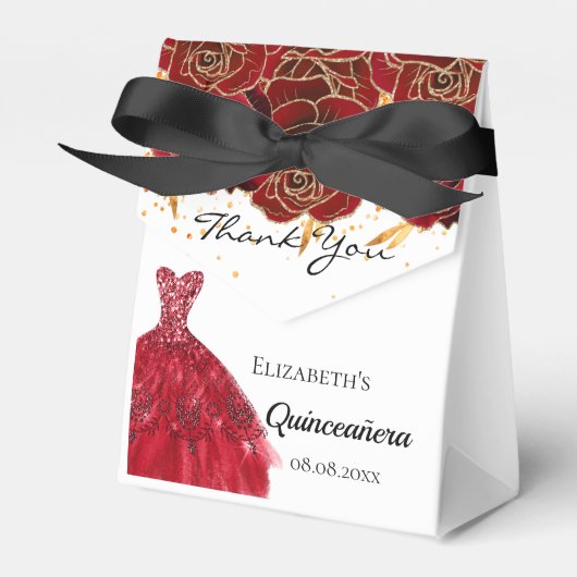 Quinceanera rood wit bloemenjurk dank u bedankdoosjes (Voorkant Zijde)