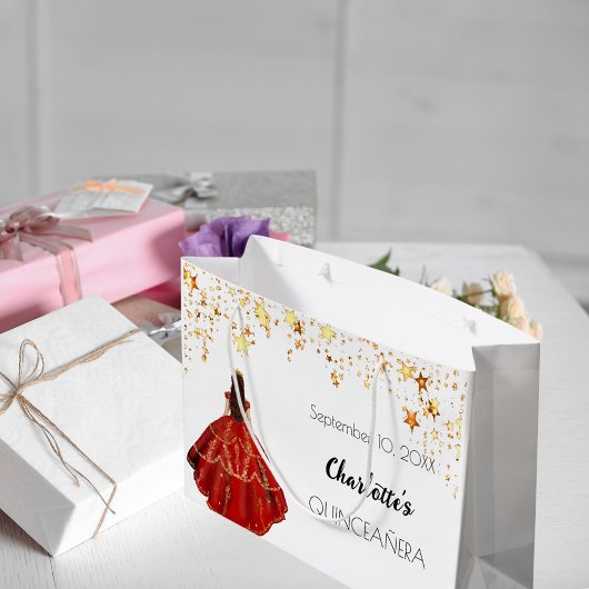 Quinceanera rood wit goud sterren jurk tiara groot cadeauzakje