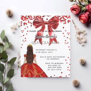 Quinceanera rood wit jurk boog uitnodiging