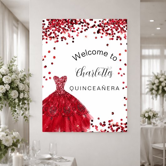 Quinceanera rood witte glitters jurk welkom poster