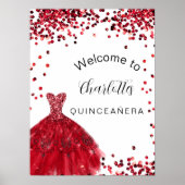 Quinceanera rood witte glitters jurk welkom poster (Voorkant)