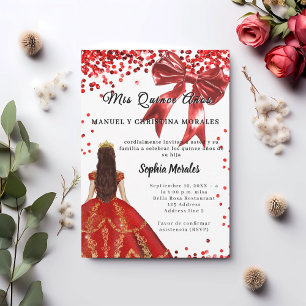 Quinceanera rood witte jurk lint kaart