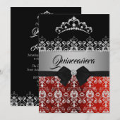 Quinceanera Rood Zilver Sparkle Diamond Tiara Bow Kaart (Voorkant / Achterkant)