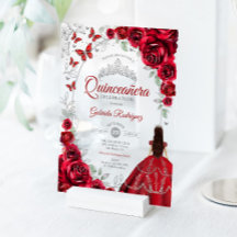 Quinceanera Rood Zilveren Bloemen