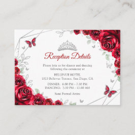 Quinceanera Rood Zilveren Bloemendetails Informatiekaartje
