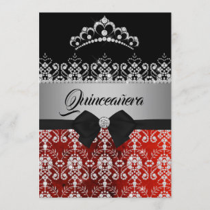 Quinceanera Rood Zilveren Glans Diamanten Tiara Bo Kaart