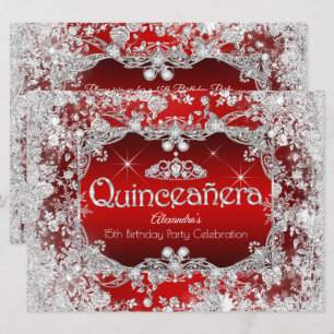 Quinceanera Rood Zilveren Tiara Winter Wonderland Kaart