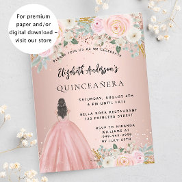 Quinceanera roos bloemen jurk budget uitnodiging flyer