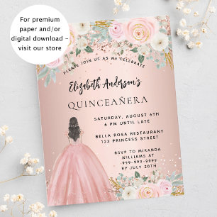 Quinceanera roos bloemen jurk budget uitnodiging flyer