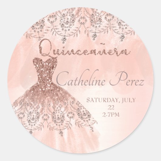 Quinceanera roos Blush 15e verjaardagsgunst Ronde Sticker (Voorkant)