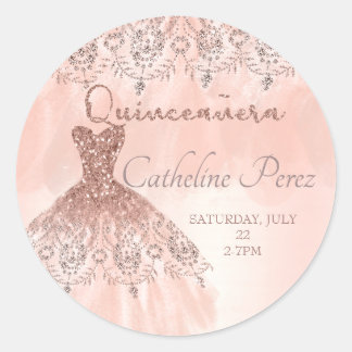 Quinceanera roos Blush 15e verjaardagsgunst Ronde Sticker
