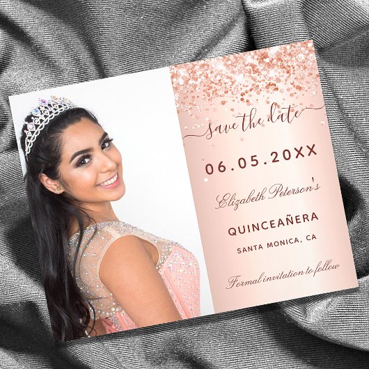 Quinceanera roos blush foto budget Opslaan Datum Flyer