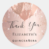 Quinceanera roos blush glitter ballon ronde sticker (Voorkant)
