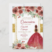 Quinceañera Roos Burgundy Gold  Kaart (Voorkant)
