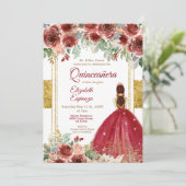 Quinceañera Roos Burgundy Gold  Kaart (Staand voorkant)