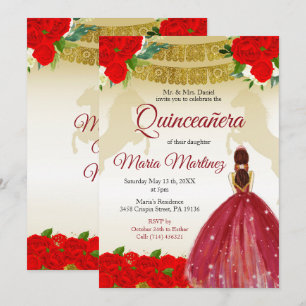 Quinceañera Roos Burgundy Gold Mexican Birthday Kaart