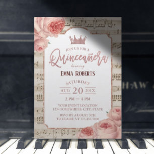 Quinceanera  Roos Floral Music Birthday Kaart