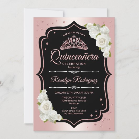 Quinceanera - Roos Gold Black White Kaart (Voorkant)