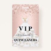 Quinceanera roos Gold blush glitter substance vip Badge (Voorkant)