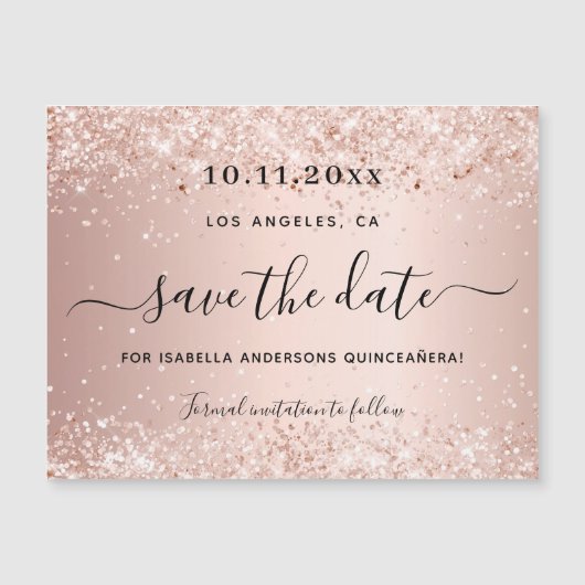 Quinceanera roos gold blush save the date magnet magnetische uitnodiging (Voorkant)