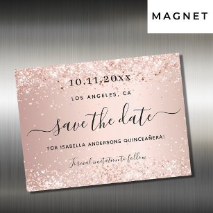 Quinceanera roos gold blush save the date magnet magnetische uitnodiging