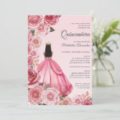 Quinceanera Roos Gold Elegant Princess Floral Kaart (Staand voorkant)