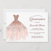 Quinceanera Roos Gold Glitter Dress on White Party Kaart (Voorkant)