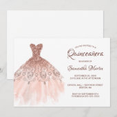 Quinceanera Roos Gold Glitter Dress on White Party Kaart (Voorkant / Achterkant)