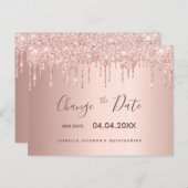 Quinceanera roos gold glitter drip verander datum briefkaart (Voorkant / Achterkant)
